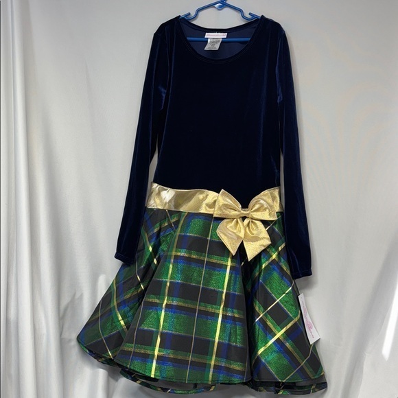 Bonnie Jean Girls Velvet Plaid Taffeta Drop-Waist Hipster Holiday Dress